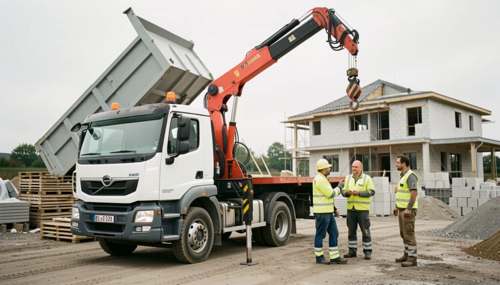 Louer un camion benne avec grue pour son chantier